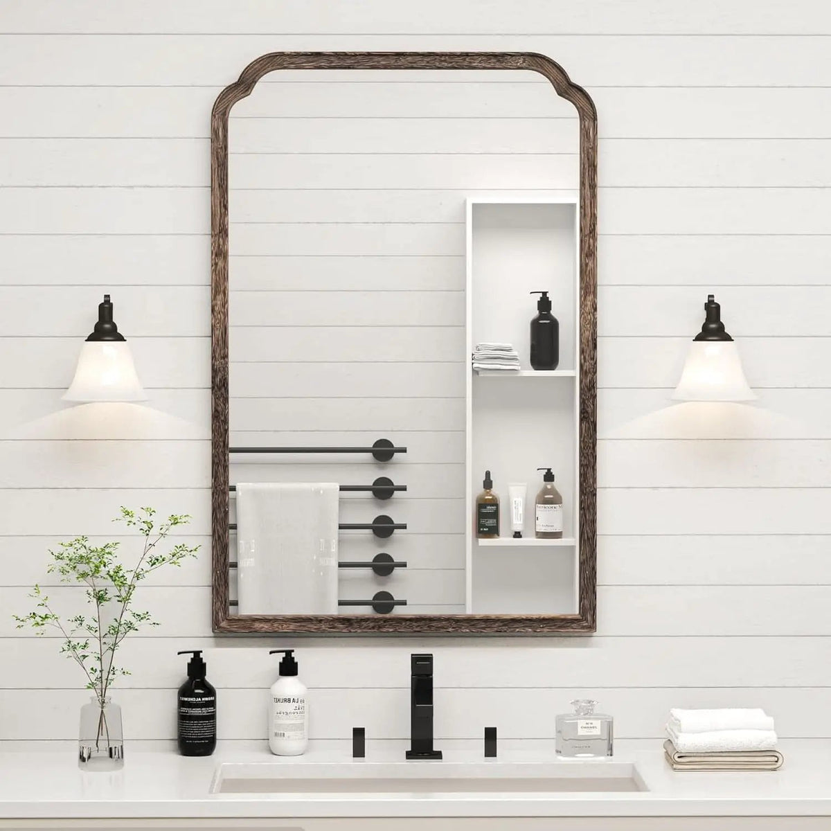 24 X 36 Solid Wood Bathroom Mirror Rustic Brown Frame For Living Room Bedroom Vanity from PriceLows™