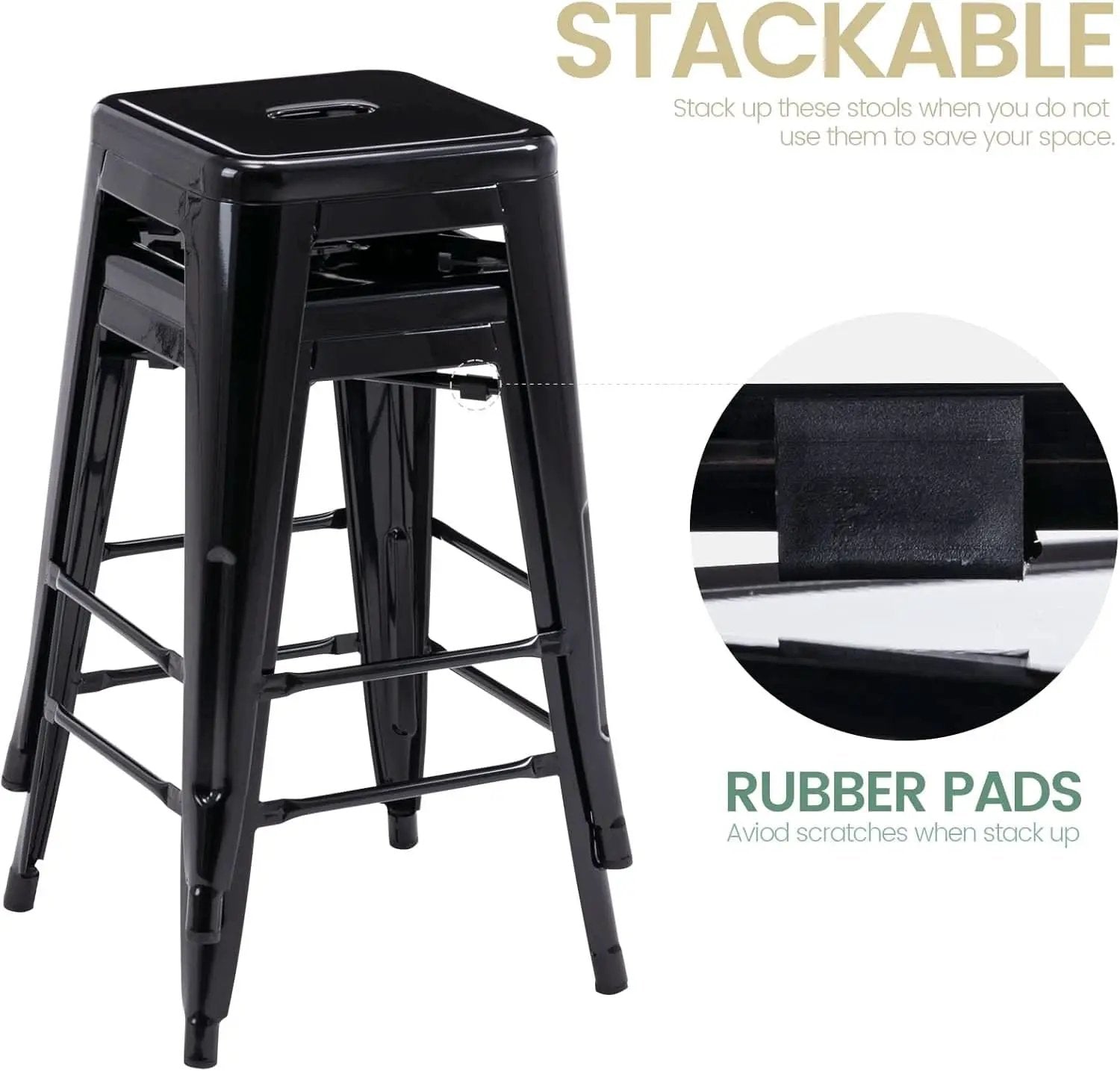 24 Inch Black Metal Bar Stools Set of 2 Backless Indoor Outdoor Square Seat Counter Height from PriceLows™