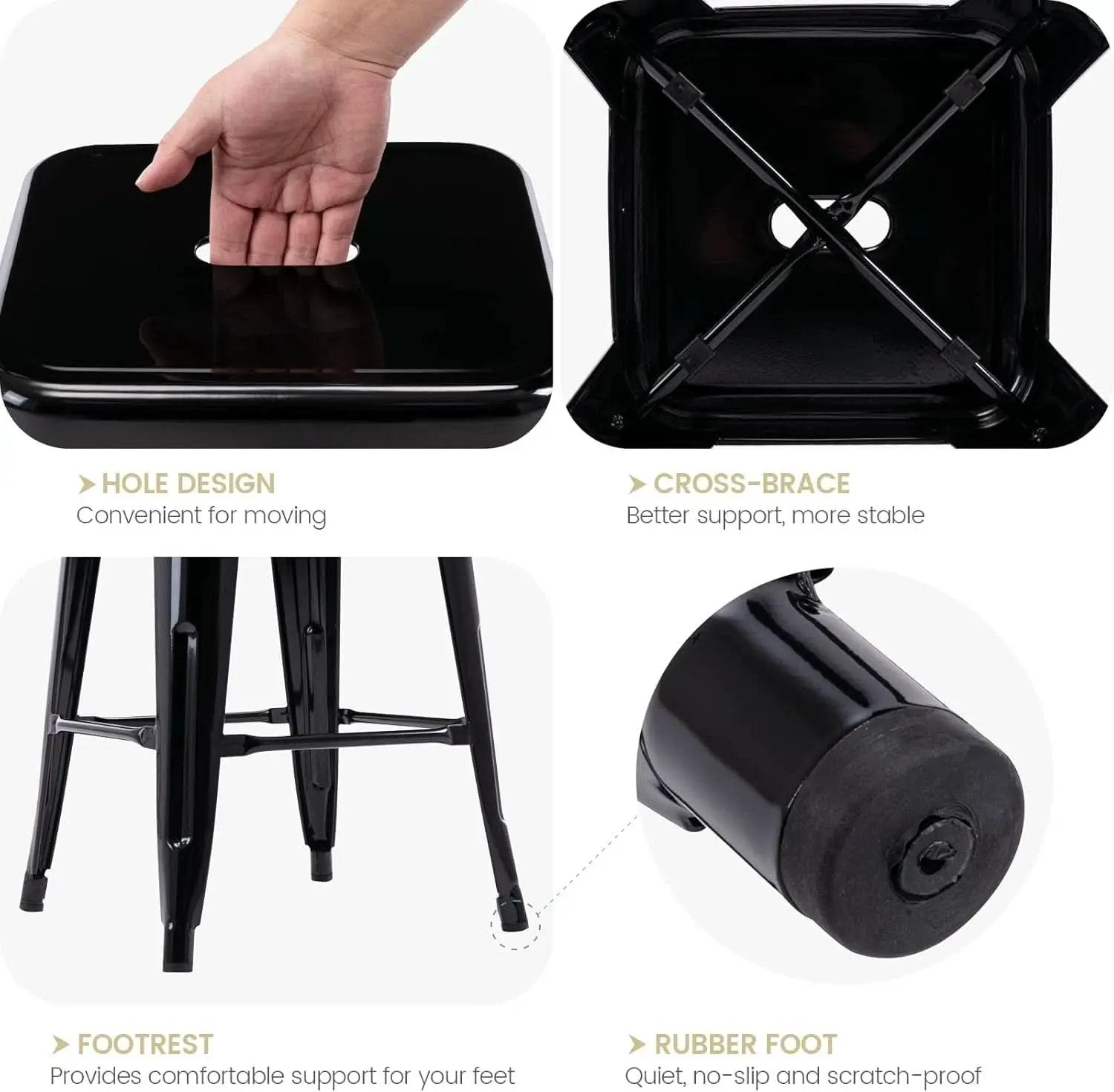 24 Inch Black Metal Bar Stools Set of 2 Backless Indoor Outdoor Square Seat Counter Height from PriceLows™