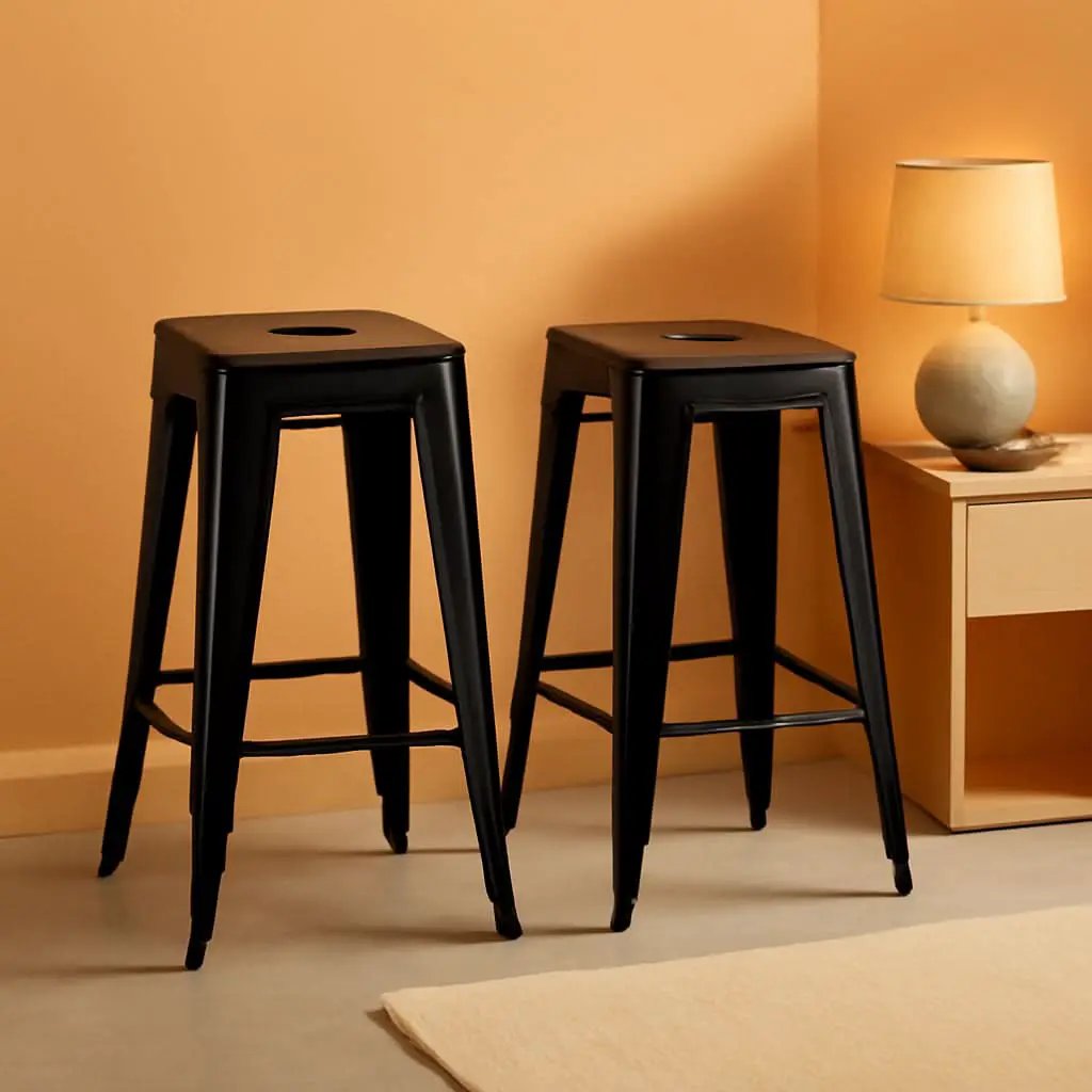 24 Inch Black Metal Bar Stools Set of 2 Backless Indoor Outdoor Square Seat Counter Height from PriceLows™