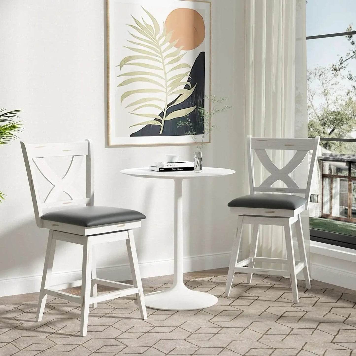 24 Inch Counter Height Bar Stools With 360 Degree Swivel And Grey Faux Leather Seat from PriceLows™
