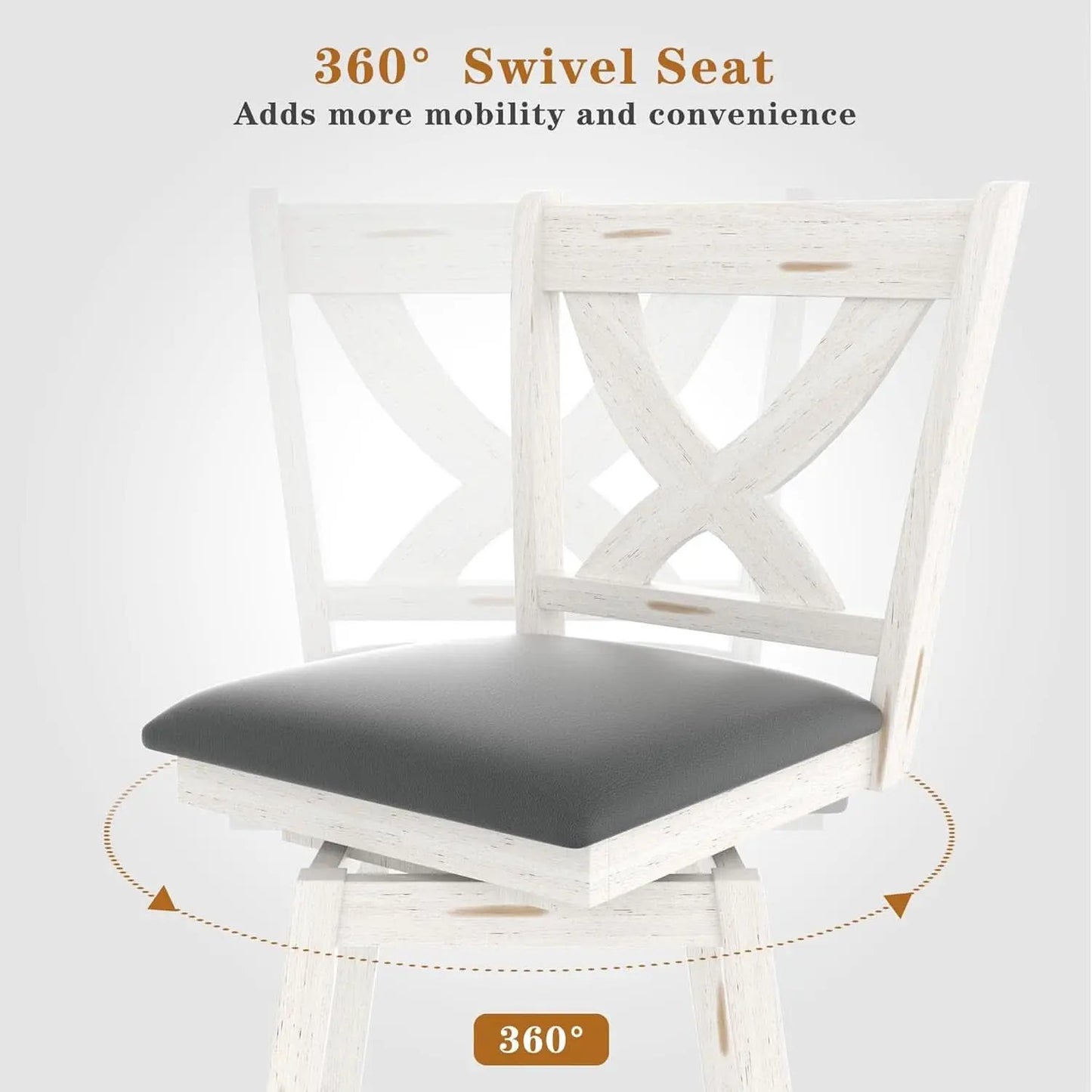 24 Inch Counter Height Bar Stools With 360 Degree Swivel And Grey Faux Leather Seat from PriceLows™