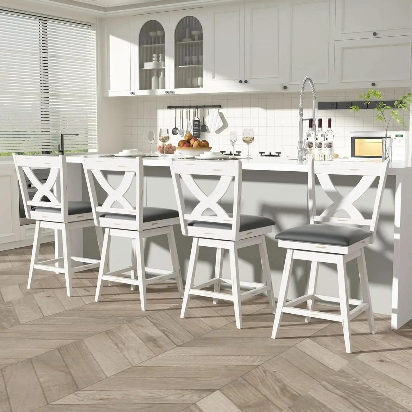 24 Inch Counter Height Bar Stools With 360 Degree Swivel And Grey Faux Leather Seat from PriceLows™
