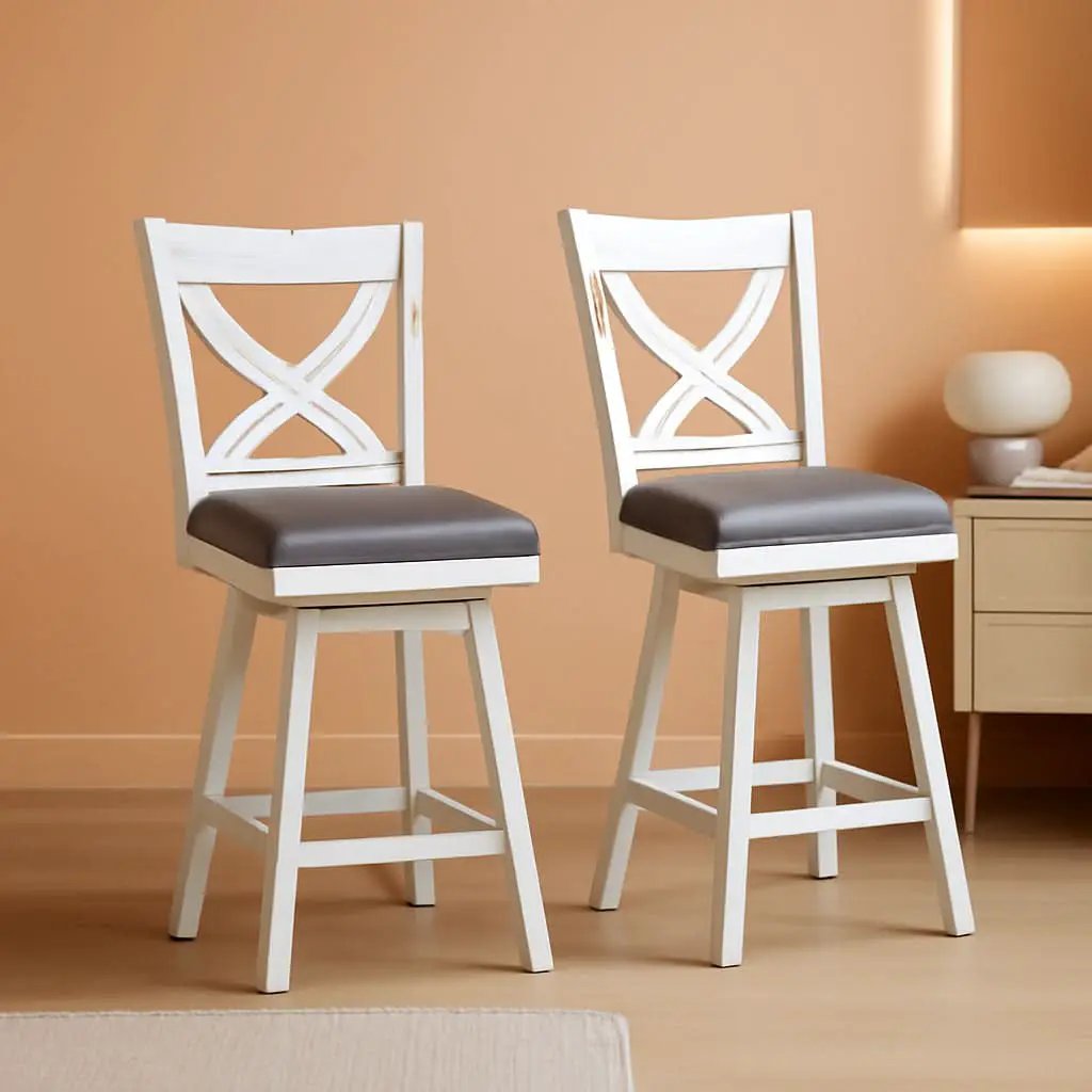 24 Inch Counter Height Bar Stools With 360 Degree Swivel And Grey Faux Leather Seat from PriceLows™