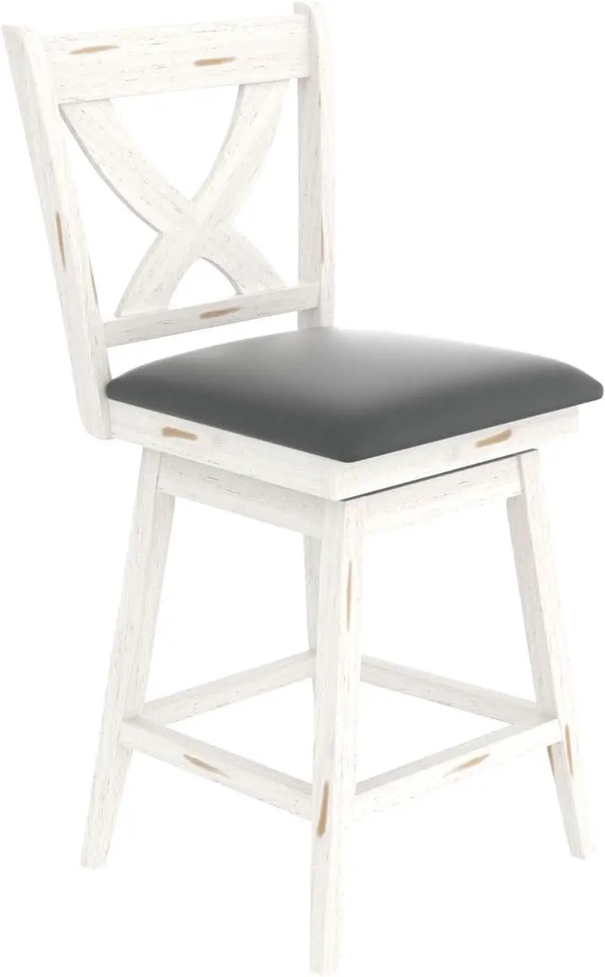 24 Inch Counter Height Bar Stools With 360 Degree Swivel And Grey Faux Leather Seat from PriceLows™