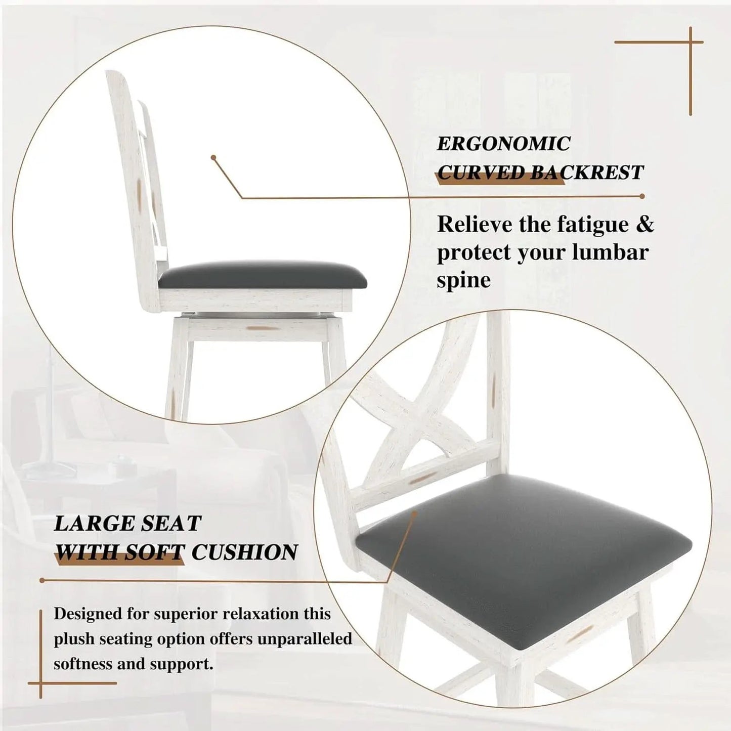 24 Inch Counter Height Bar Stools With 360 Degree Swivel And Grey Faux Leather Seat from PriceLows™