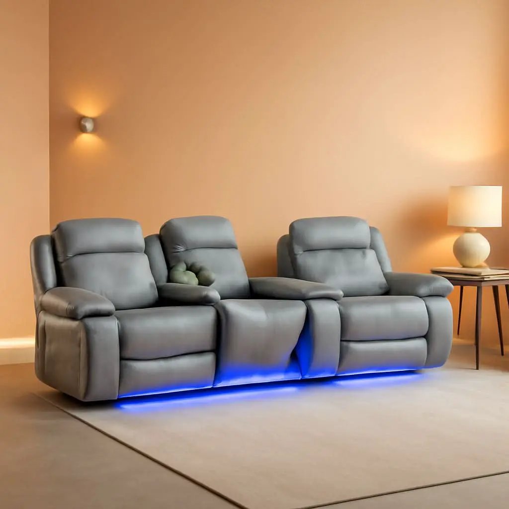 Power Leather Recliner Sofa Set, 2 Piece With LED Lights And USB Ports, Grey from PriceLows™