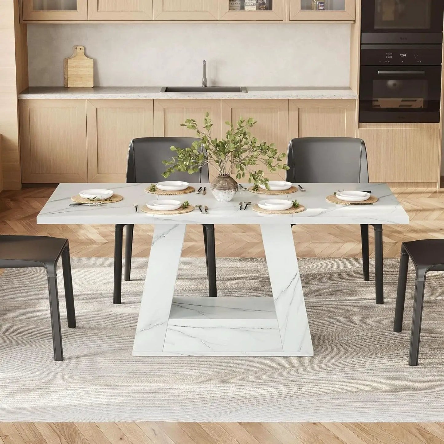 63 Inch White Faux Marble Dining Table Rectangular from PriceLows™
