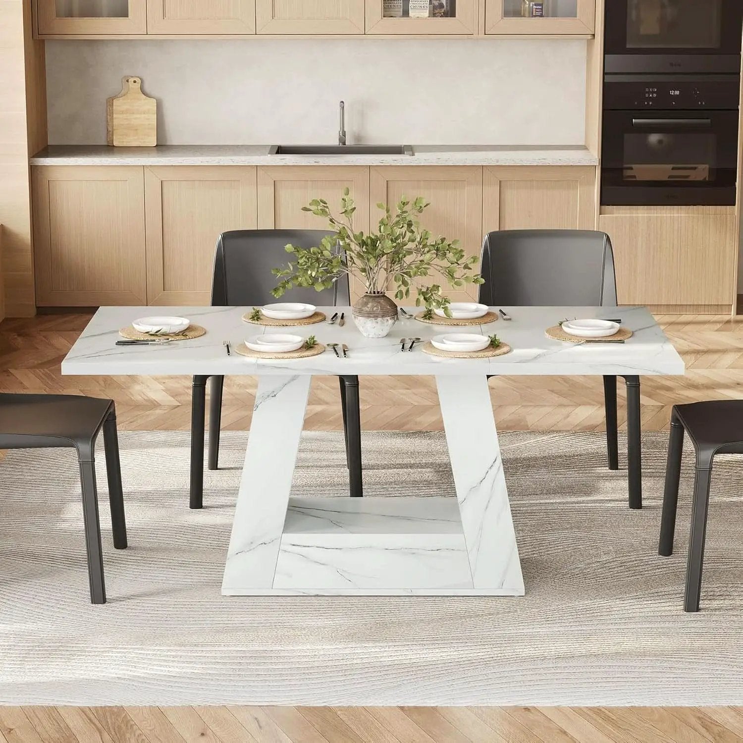 63 Inch White Faux Marble Dining Table Rectangular from PriceLows™