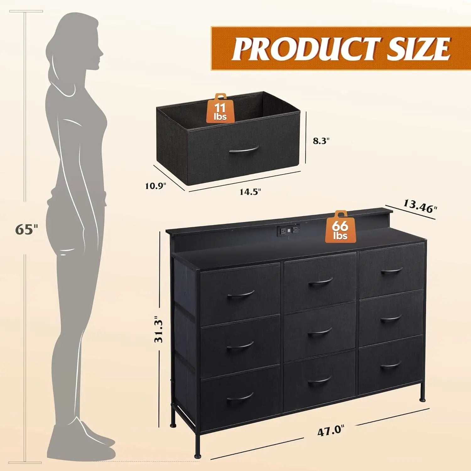Black Dresser TV Stand 55 Inch With LED Lights And Charging Station from PriceLows™