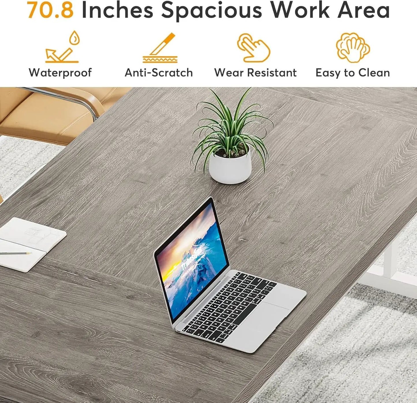 70.8 Inch Grey White Executive Desk Large Home Office from PriceLows™
