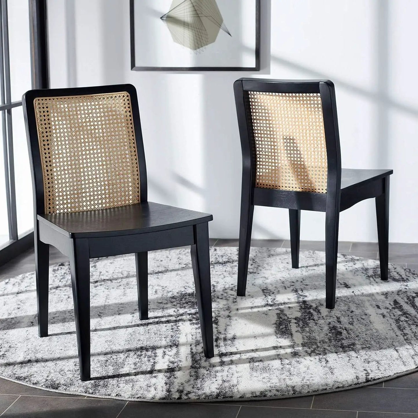 Dining Chairs Set Of 2 Black Natural Rattan Back For Dining Room from PriceLows™