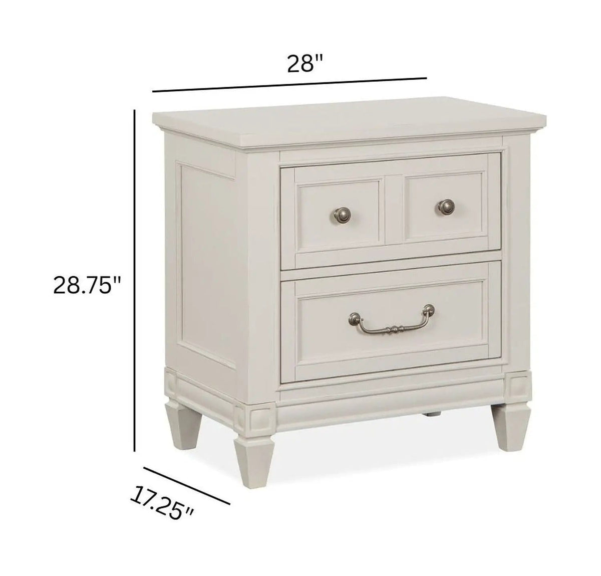 Willowbrook Drawer Nightstand Nightstands w/ Charging Station | 17.25 x 28 x 28.75 in | Veneer & Wood | Egg Shell White With Slight Rub Through
