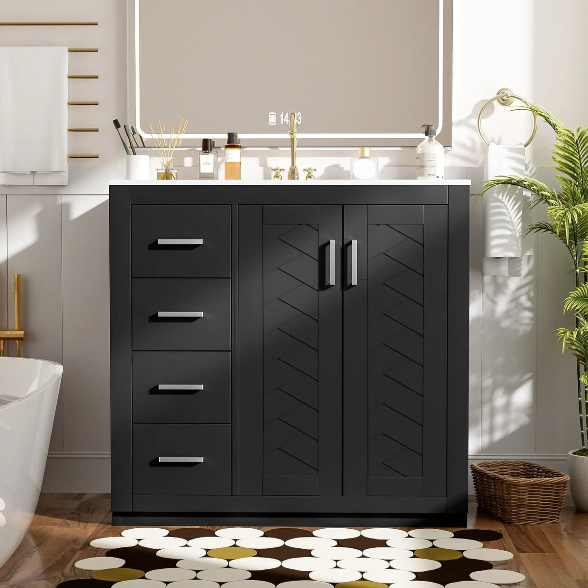 36 Inch Bathroom Vanity | Ceramic Sink Combo | 3 Drawers | Soft Closing Doors
