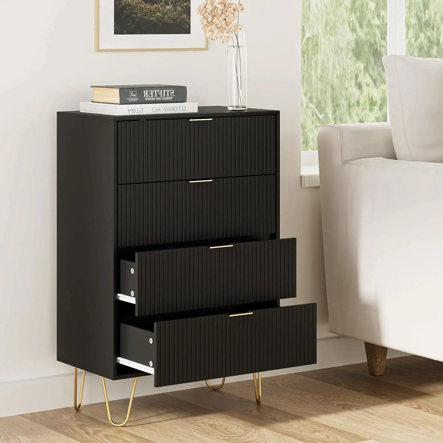 Four Drawer Dresser With Industrial Metal Legs Black from PriceLows™