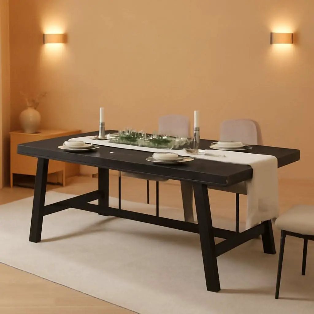 Industrial Wooden Dining Table 70 Inch Long Seats Six To Eight With Steel Frame from PriceLows™