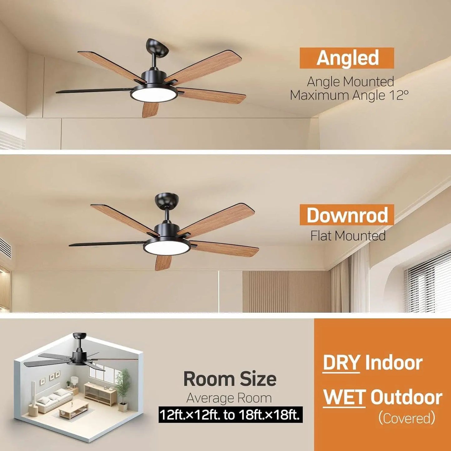 52 Inch Black Ceiling Fan With LED Light And Remote from PriceLows™