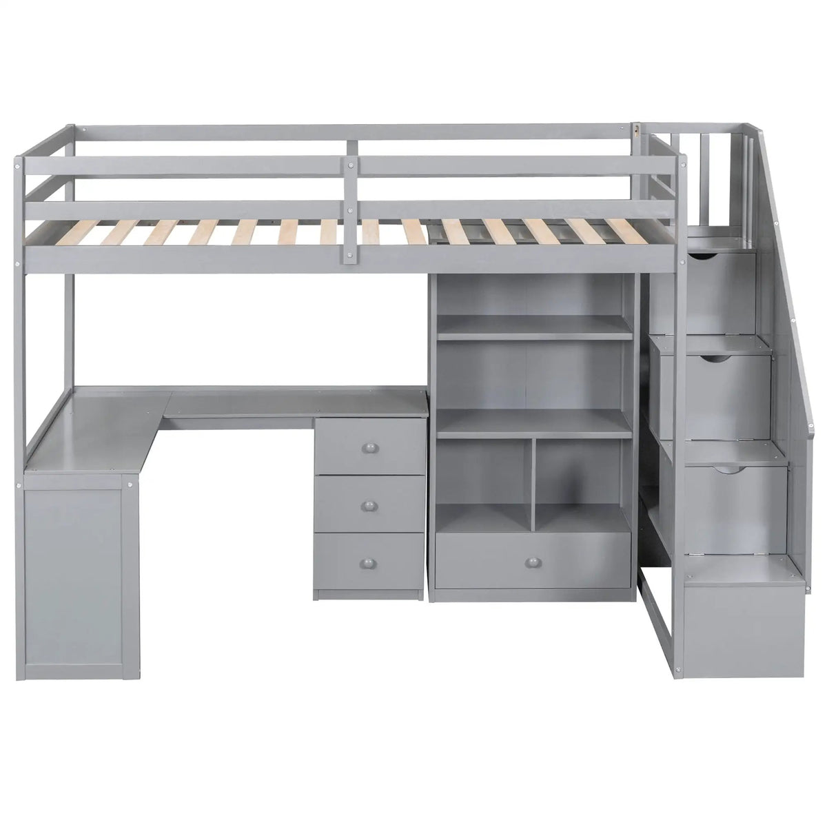 Loft Bed | L Shaped Desk | Storage Staircase | Built In Drawers