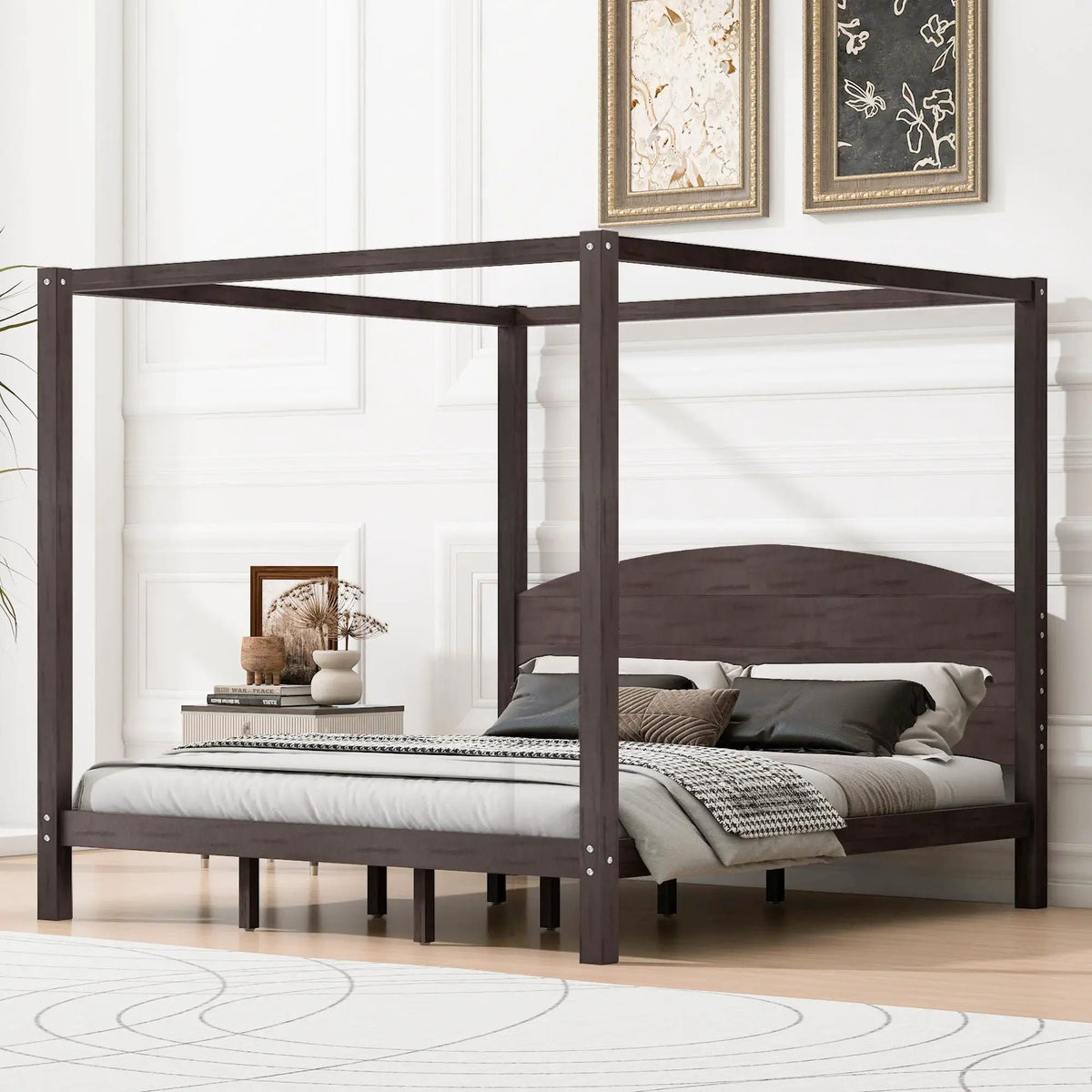 Platform Bed | Reinforced Wood Slats | Integrated Headboard