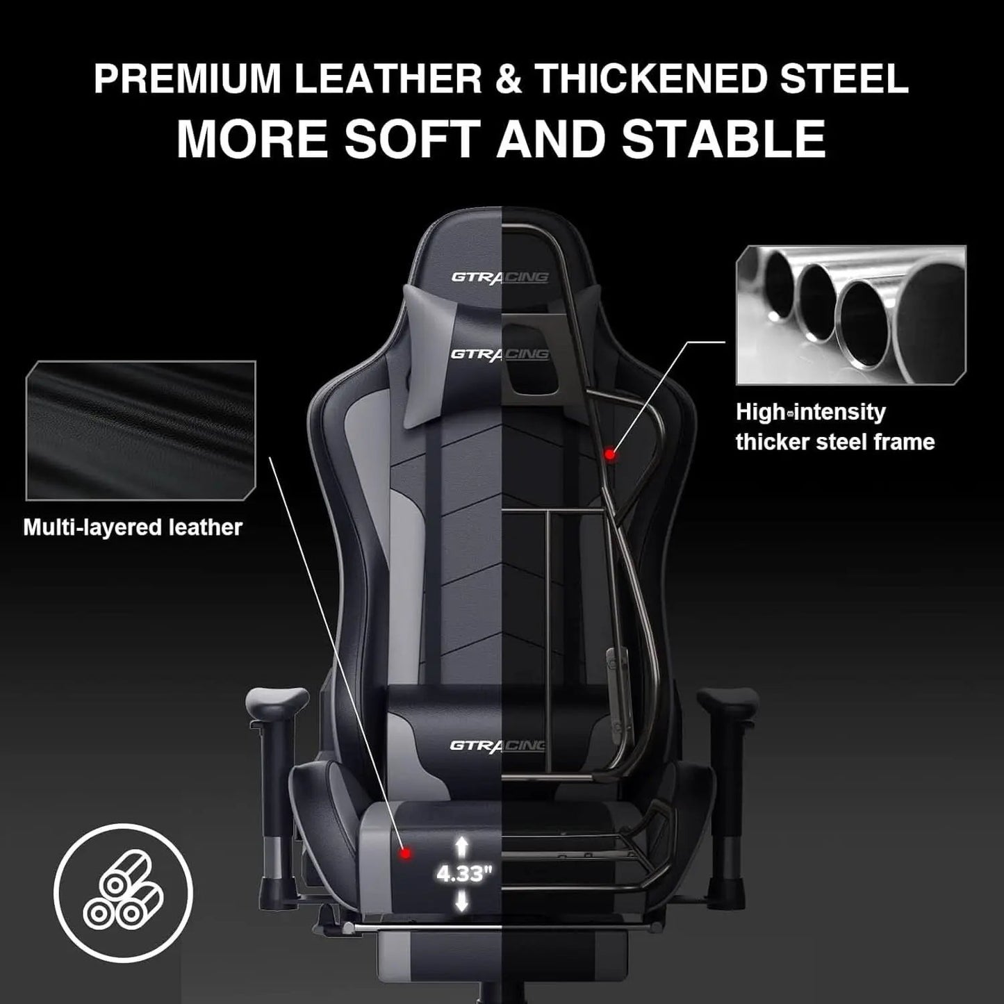 Gray Bluetooth Gaming Chair With Footrest For Home Office from PriceLows™
