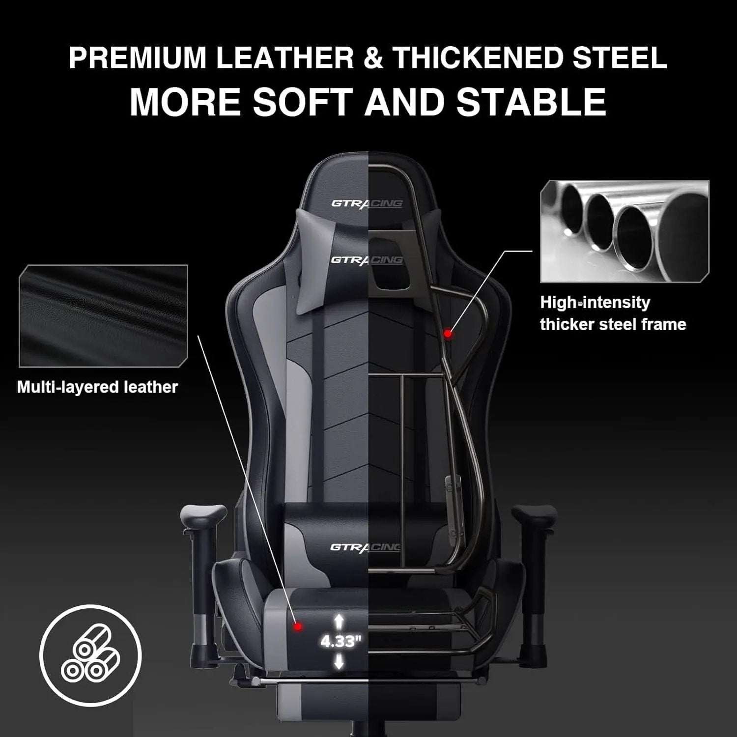 Gray Bluetooth Gaming Chair With Footrest For Home Office from PriceLows™