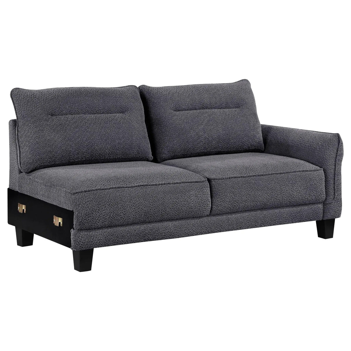 Caspian Upholstered Curved Arm Chaise Sectional Sofa | 109.75 x 67.75 x 36.5 in | Solid Wood & Boucle | Grey