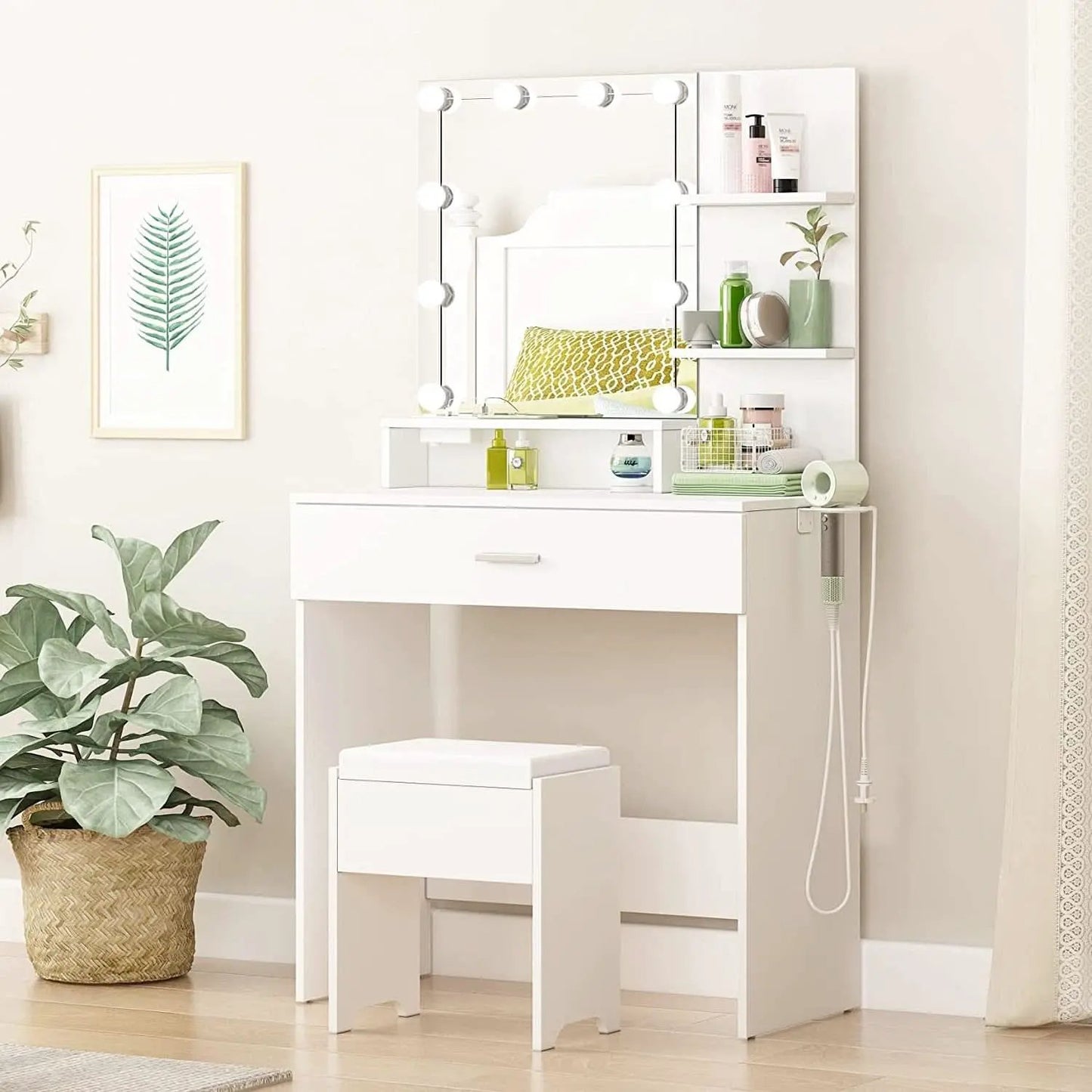 White Vanity Set With Lighted Mirror And Built In Power from PriceLows™
