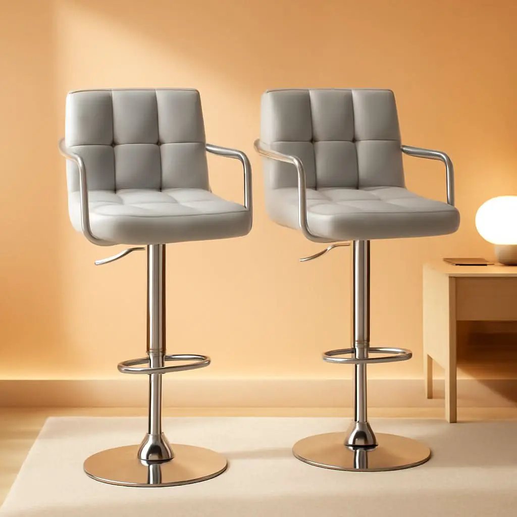 Light Grey Adjustable Swivel Bar Stools With Backrest, PU Leather, Set Of 2 from PriceLows™