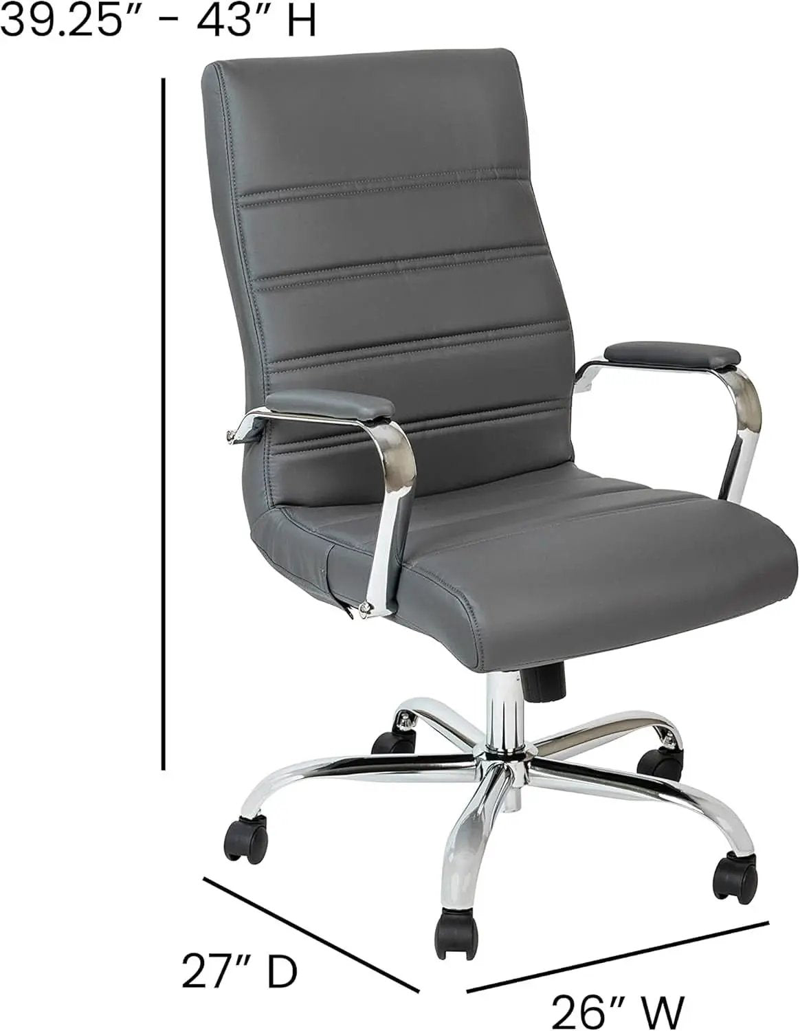 Whitney High Back Leather Office Chair With Adjustable Height Gray Chrome from PriceLows™