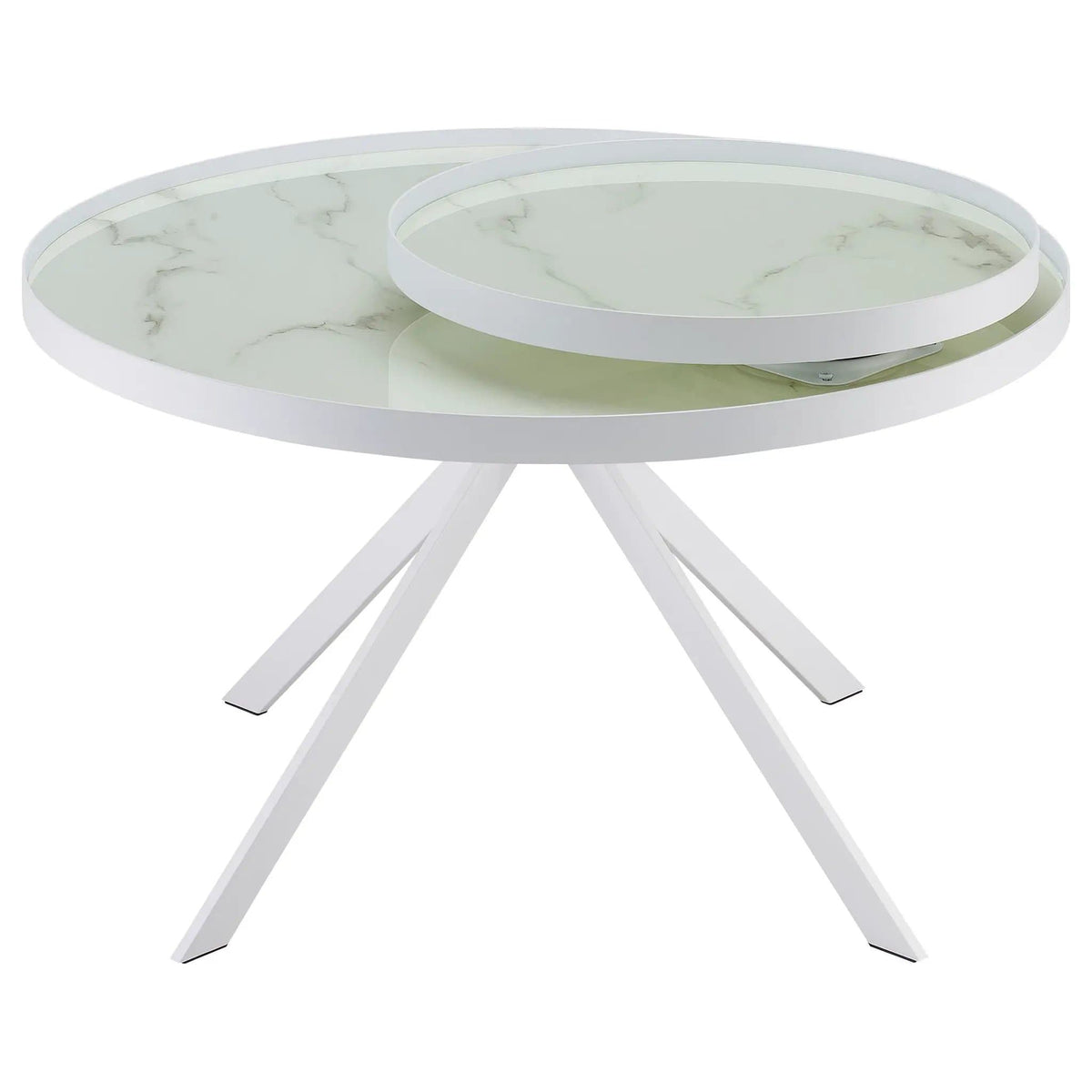 Briggs Round Marble Printed Glass Top Coffee Table | 35.75 x 35.75 x 23 in | Marble & Tempered Glass | White