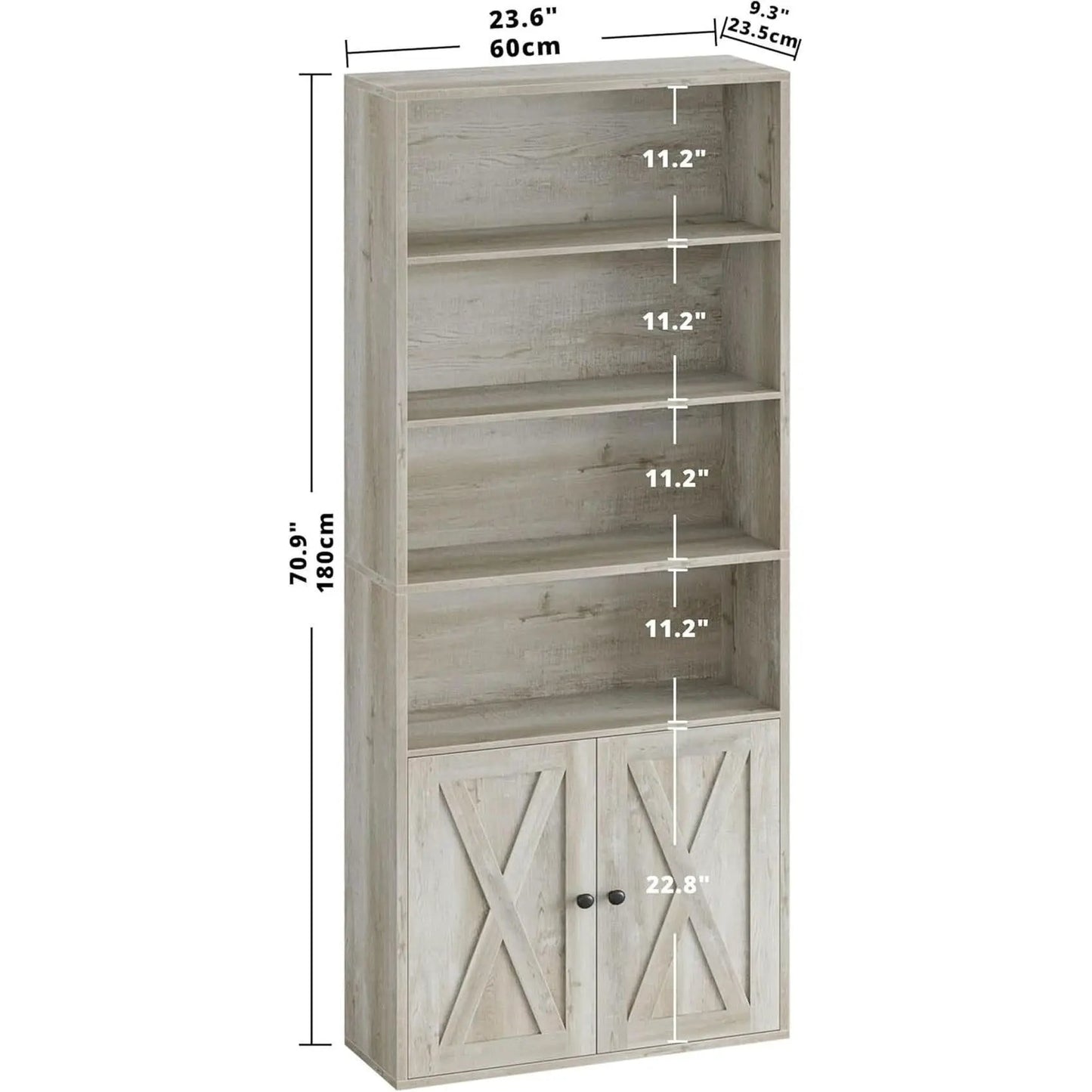 Industrial 70 Inch Tall Bookcase With Doors 6 Shelf Storage from PriceLows™