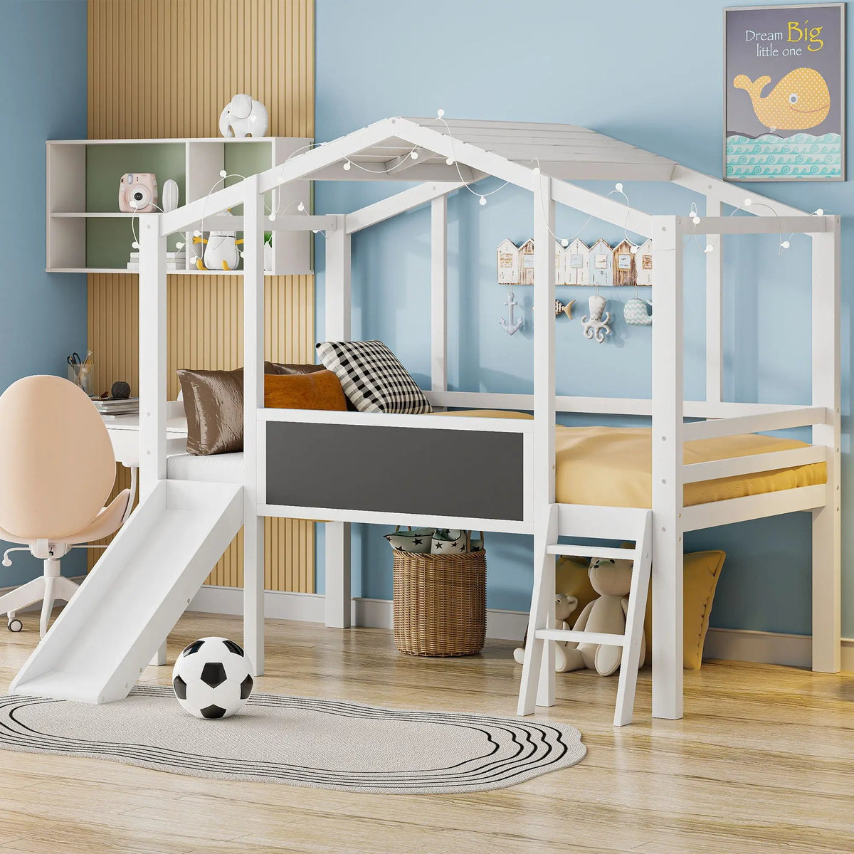 Loft House Bed | Ladder And Slide | Roof Light Strip | Safety Guardrail