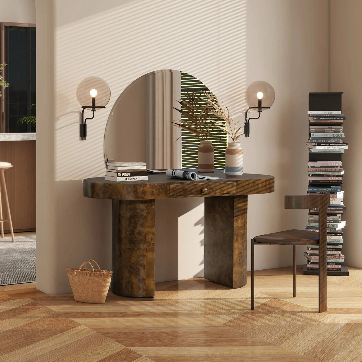 Jesse Single Drawer Oval Computer Desk | 2 Pieces | Plywood & Veneer | Home Office