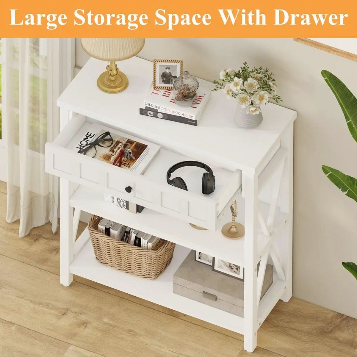 Bookcase With Drawer In White Oak Finish For Living Room from PriceLows™
