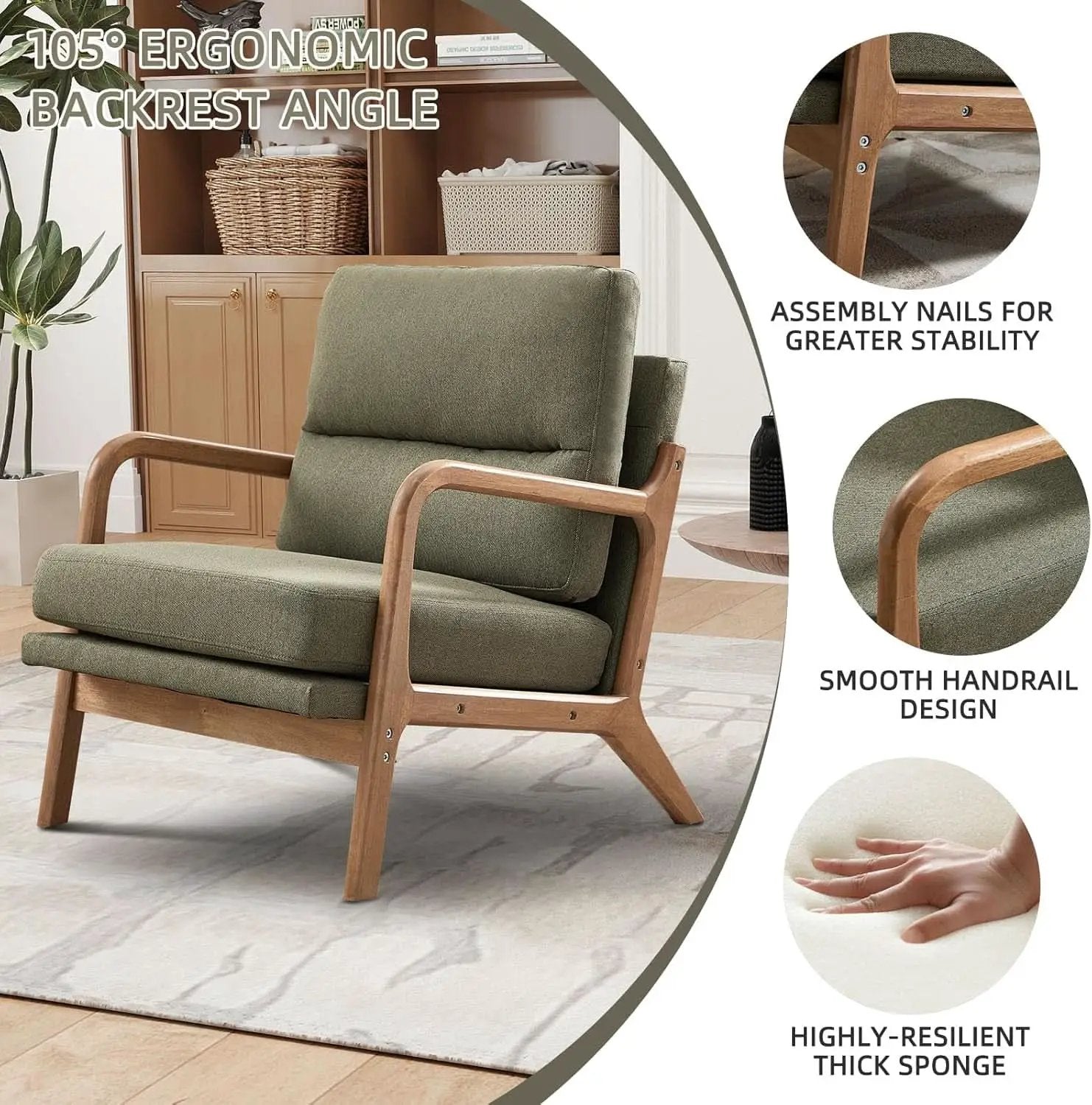 Mid Century Emerald Linen Upholstered Accent Chair from PriceLows™