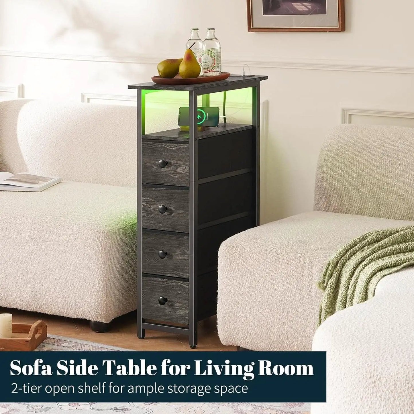 Narrow Dresser Nightstand With Led Charging Station from PriceLows™