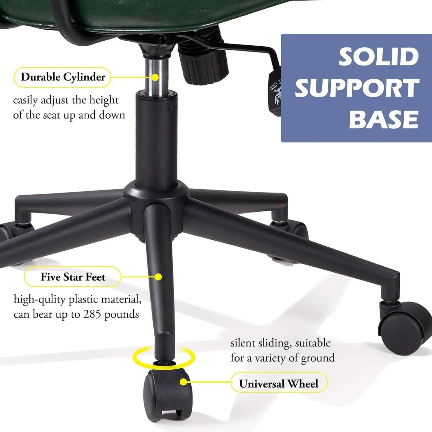 Green Leather Mid Century Office Chair With Wheels And Arms from PriceLows™