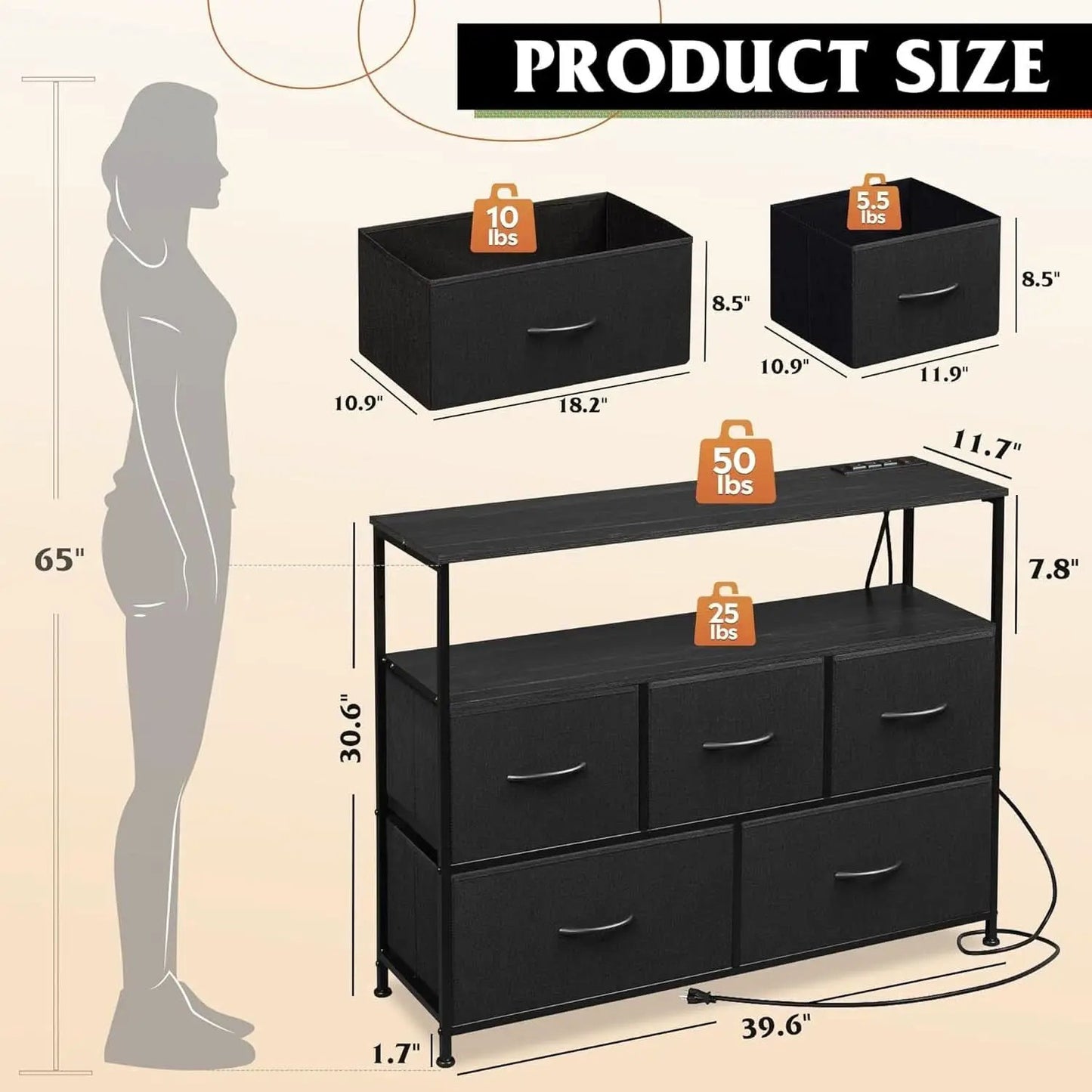 Dresser TV Stand Black With Built In Charging Station from PriceLows™