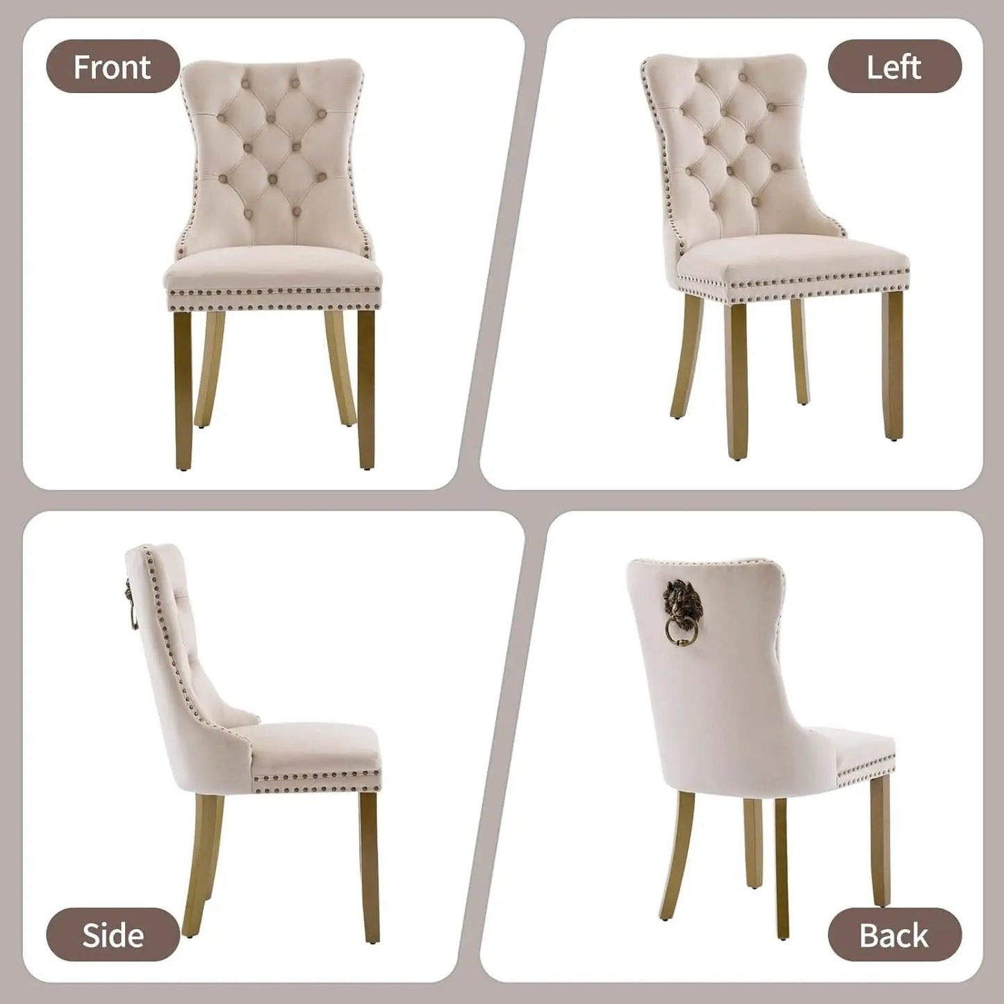 Beige Velvet Dining Chairs Set Of Four Wingback Button Tufted Dining Room Chairs from PriceLows™