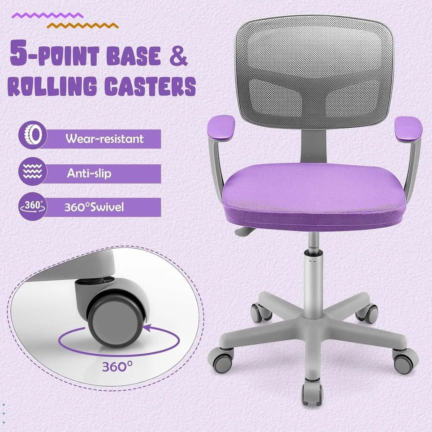 Kids Desk Chair Height Adjustable 16 To 21 Inches Violet from PriceLows™