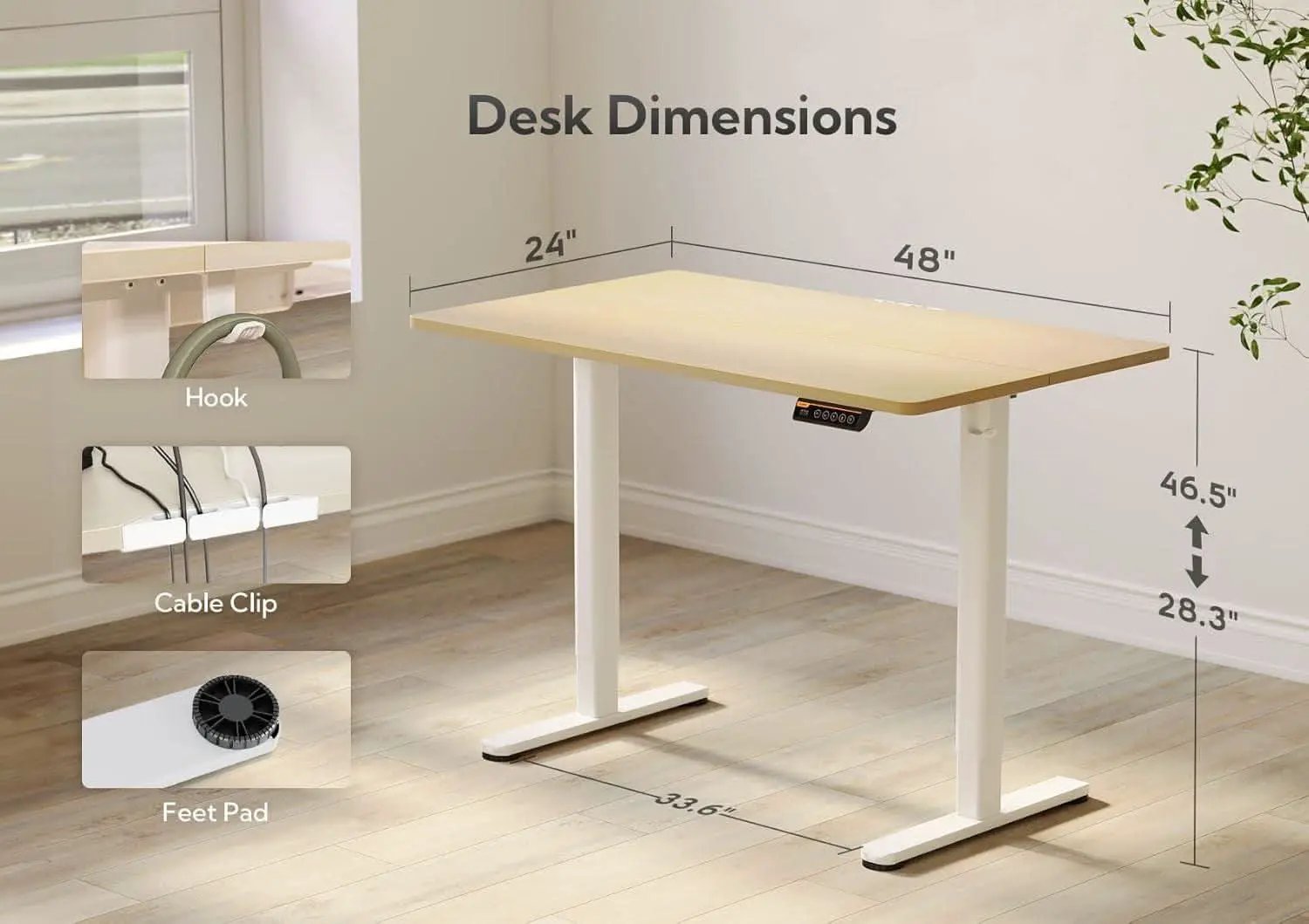 Electric Standing Desk 48X24 Inches White Height Adjustable from PriceLows™