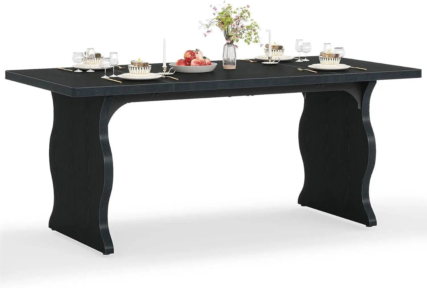Black 63 Inch Rectangular Modern Dining Table For 4 To 6 from PriceLows™