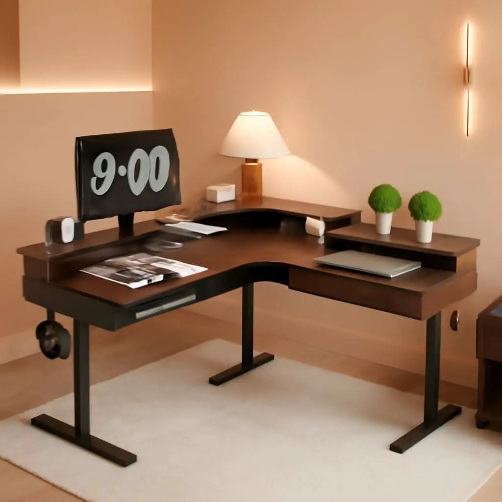 60 Inch Elevated Electric Standing Desk Dark Walnut from PriceLows™