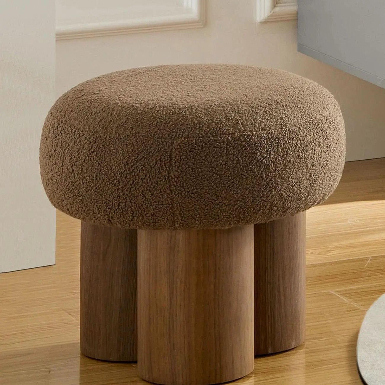 Luxurious Dark Brown Boucle Round Ottoman Footstool from PriceLows™