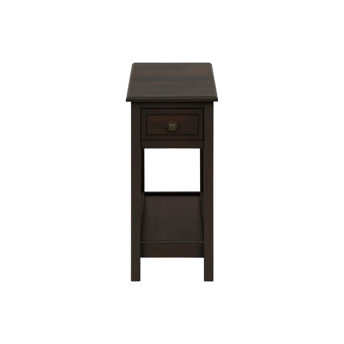 2-Tier Accent End Table | Walnut Veneer | Bronze Metal Knob | Storage Drawer