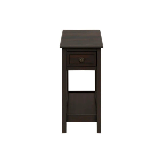 2-Tier Accent End Table | Walnut Veneer | Bronze Metal Knob | Storage Drawer