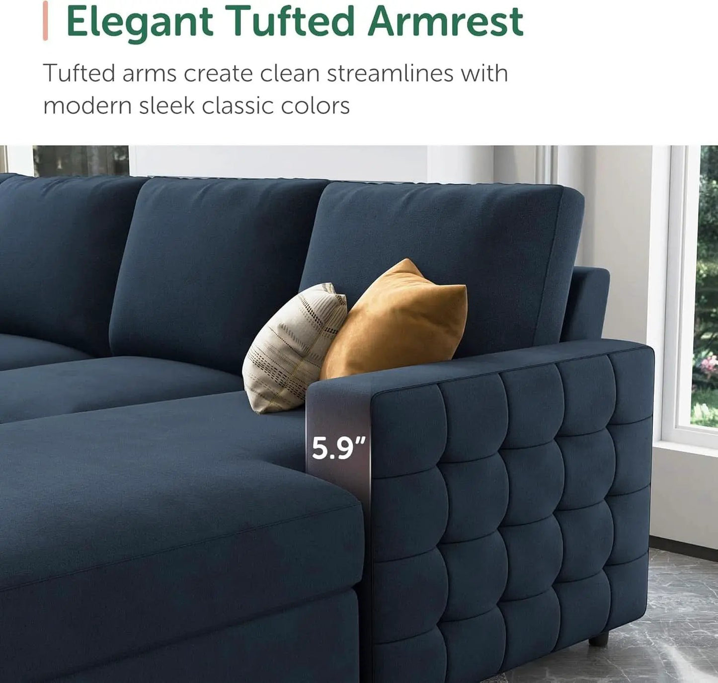 Blue Velvet U Shaped Sleeper Sofa With Pull Out Bed from PriceLows™
