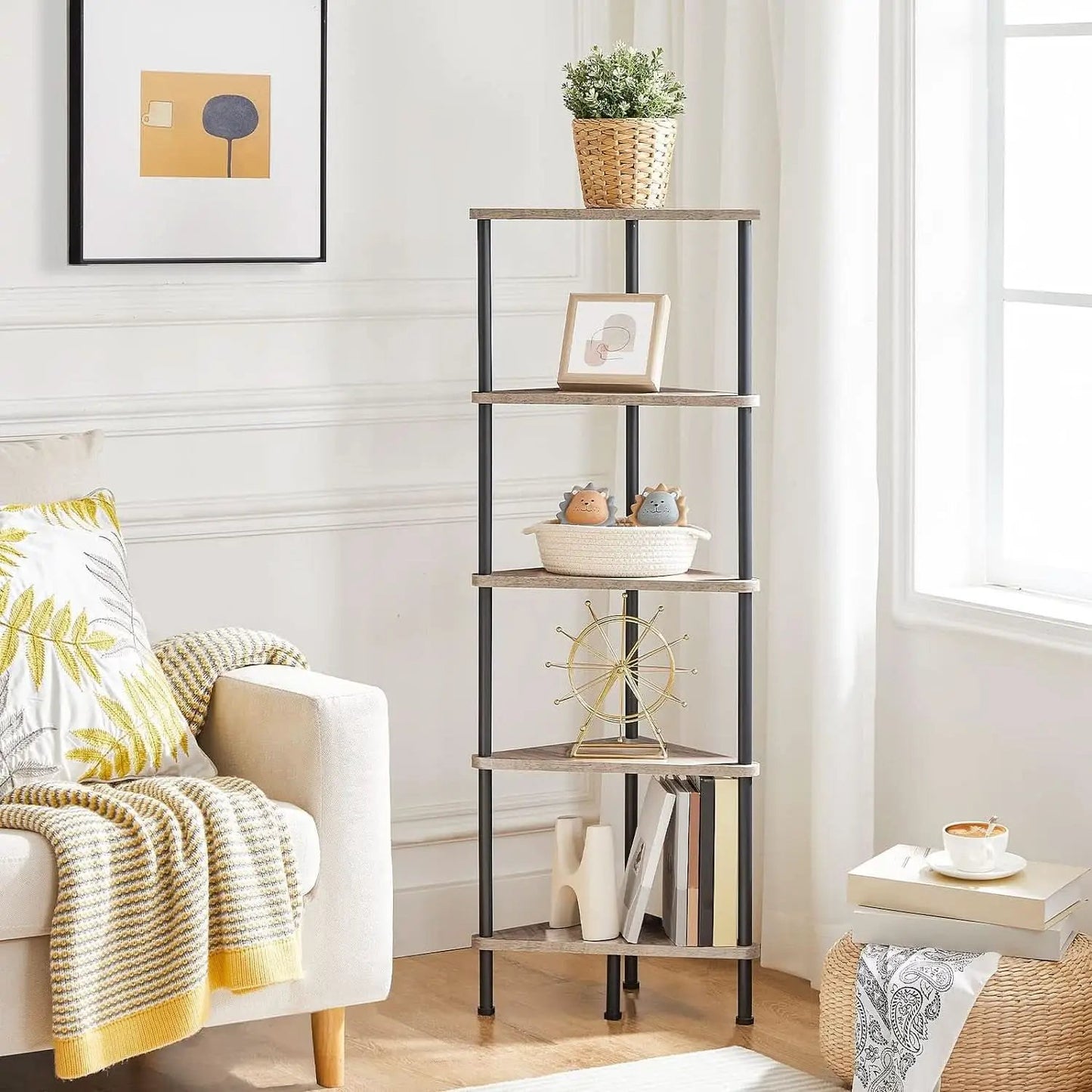 Industrial 5 Tier Corner Shelf Stand With Metal Frame from PriceLows™