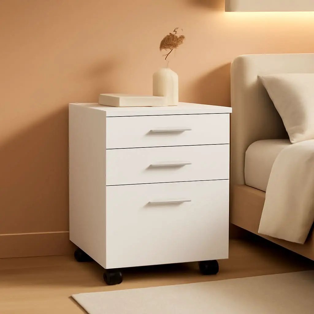 White Hollow Core 3 Drawer File Cabinet On Castors from PriceLows™