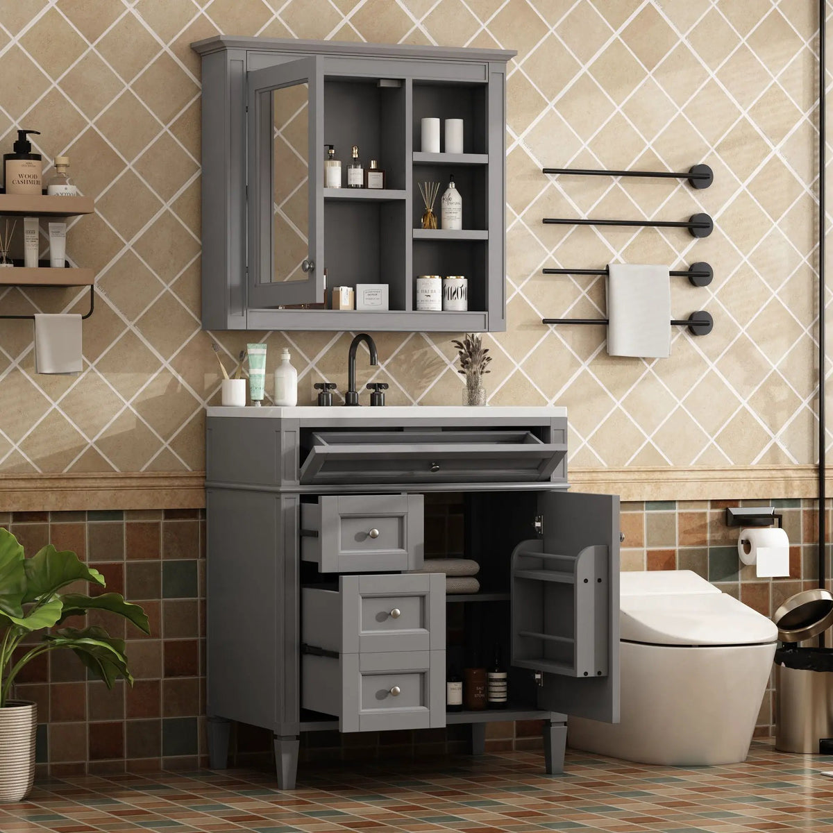 Bathroom Vanity With Medicine Cabinet | Royal Mirror Cabinet | Modern Storage | Unique Pattern Design